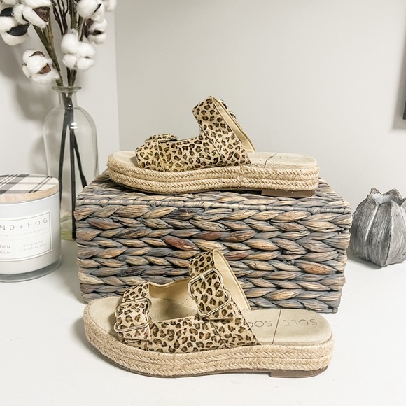 Sole Society Calf Hair Leopard Print Gold Shimmer Espadrille Buckle Platform 9.5 - Picture 4 of 9
